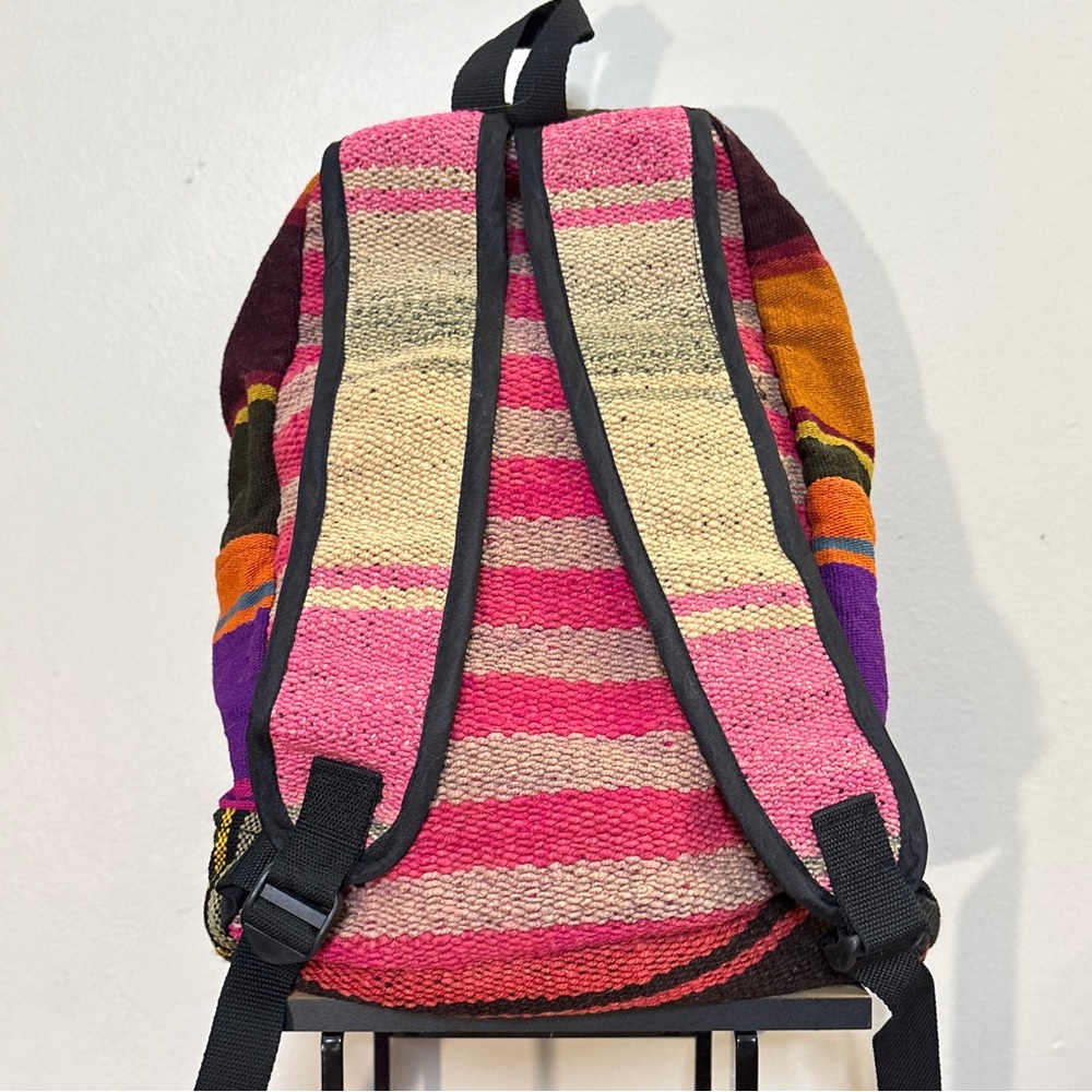 Colourful Woven Striped Backpack Front Pocket Rainbow Wiphala Made in Andes SA - Picture 6 of 16